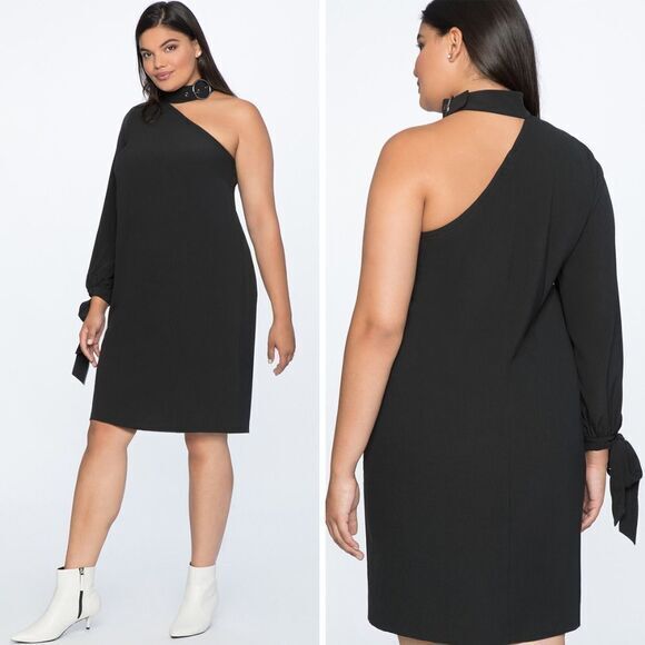 NEW Eloquii Black One Shoulder Dress with Buckle Detail, 18‎ - Picture 3 of 16